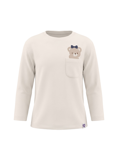 White Pocket Teddy | Dívčí tričko s dlouhými rukávy