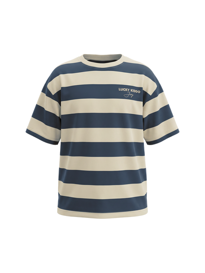 Sand Navy Stripes | Chlapecké tričko s krátkými rukávy - volný střih