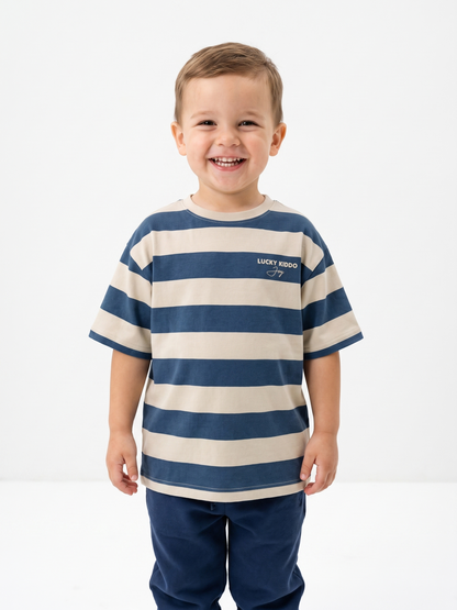 Sand Navy Stripes | Chlapecké tričko s krátkými rukávy - volný střih