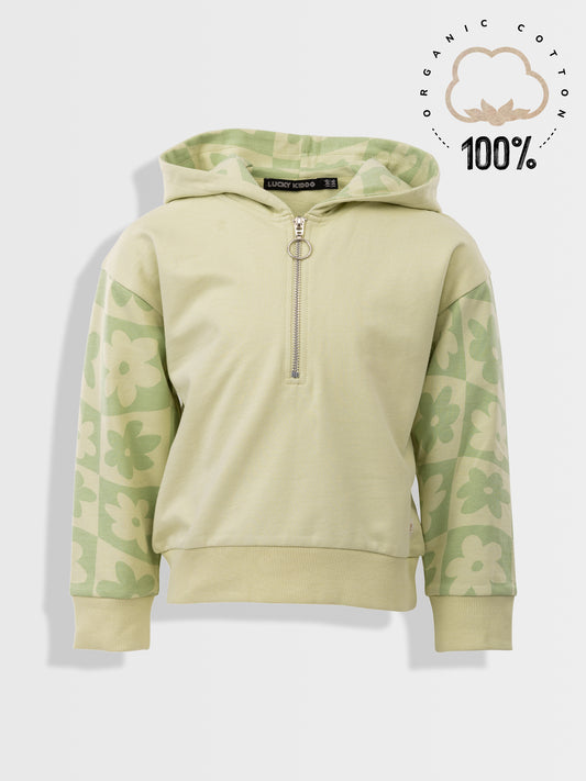 Organická mikina s kapucí s půlzipem aloe wash