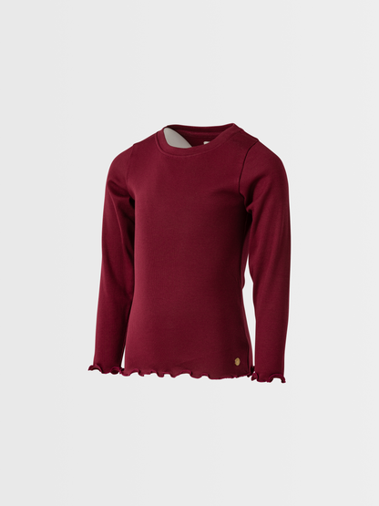 Berry Red | Dívčí triko s dlouhými rukávy in rebrasto strukturo