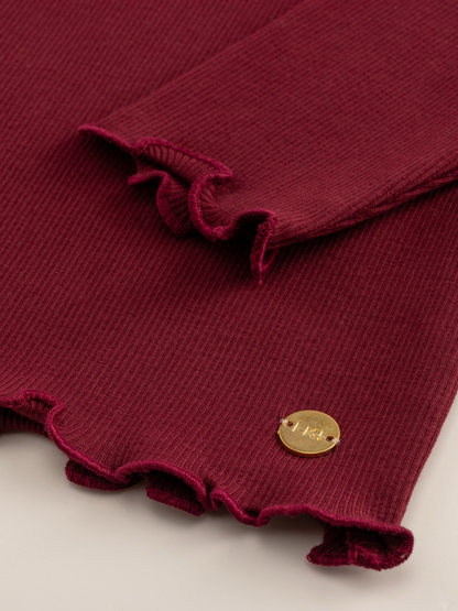 Berry Red | Dívčí triko s dlouhými rukávy in rebrasto strukturo