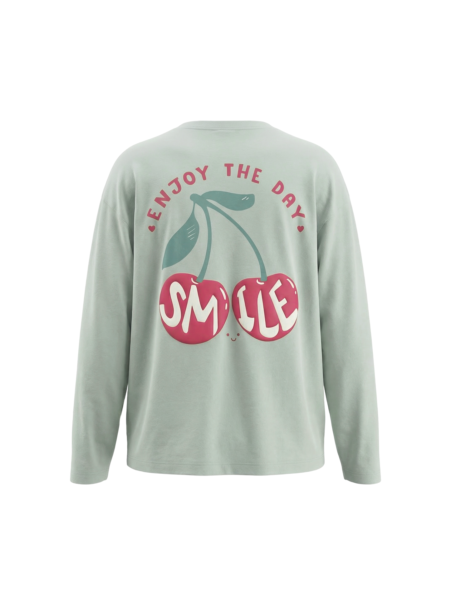 Mint Cherry Smile | Dívčí tričko s dlouhými rukávy - volný střih