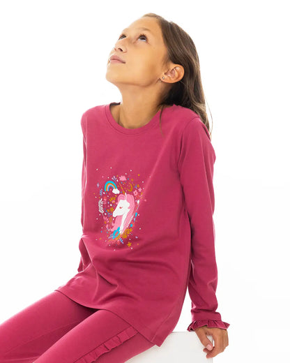 Dívčí tričko s dlouhým rukávem Enchated Unicorn Pink