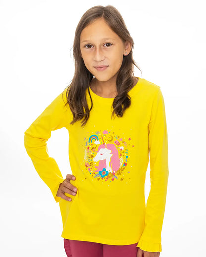Dívčí tričko s dlouhým rukávem Enchated Unicorn Yellow