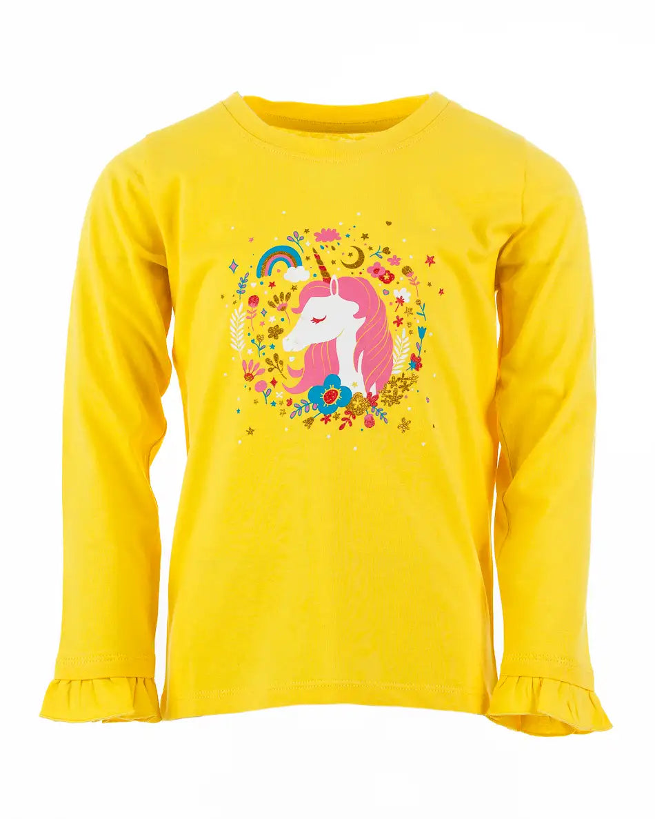 Dívčí tričko s dlouhým rukávem Enchated Unicorn Yellow