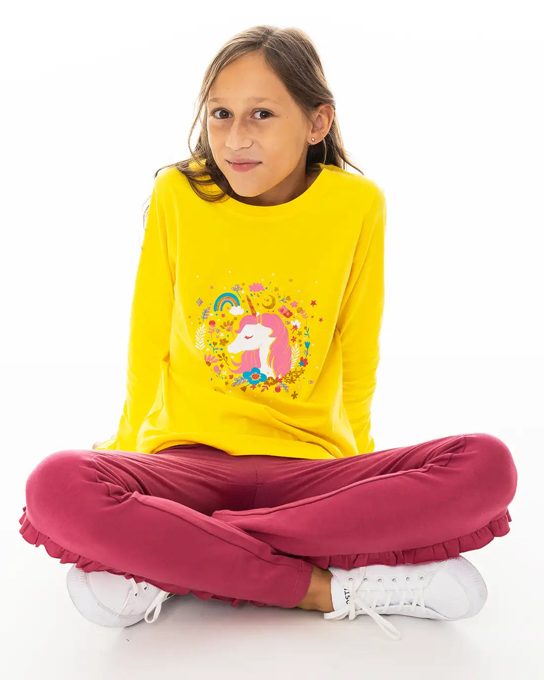 Dívčí tričko s dlouhým rukávem Enchated Unicorn Yellow