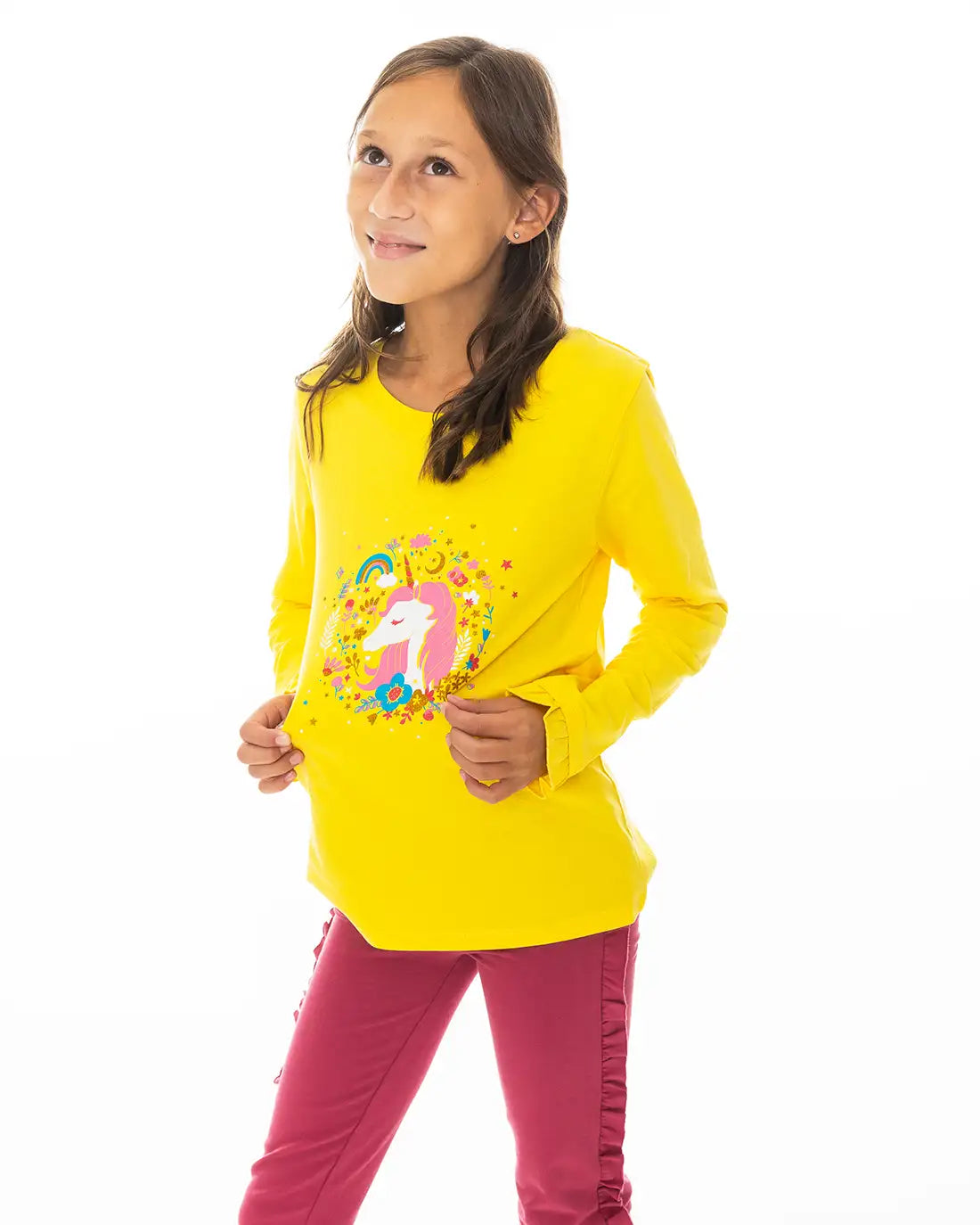 Dívčí tričko s dlouhým rukávem Enchated Unicorn Yellow